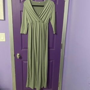Large olive green maternity maxi dress